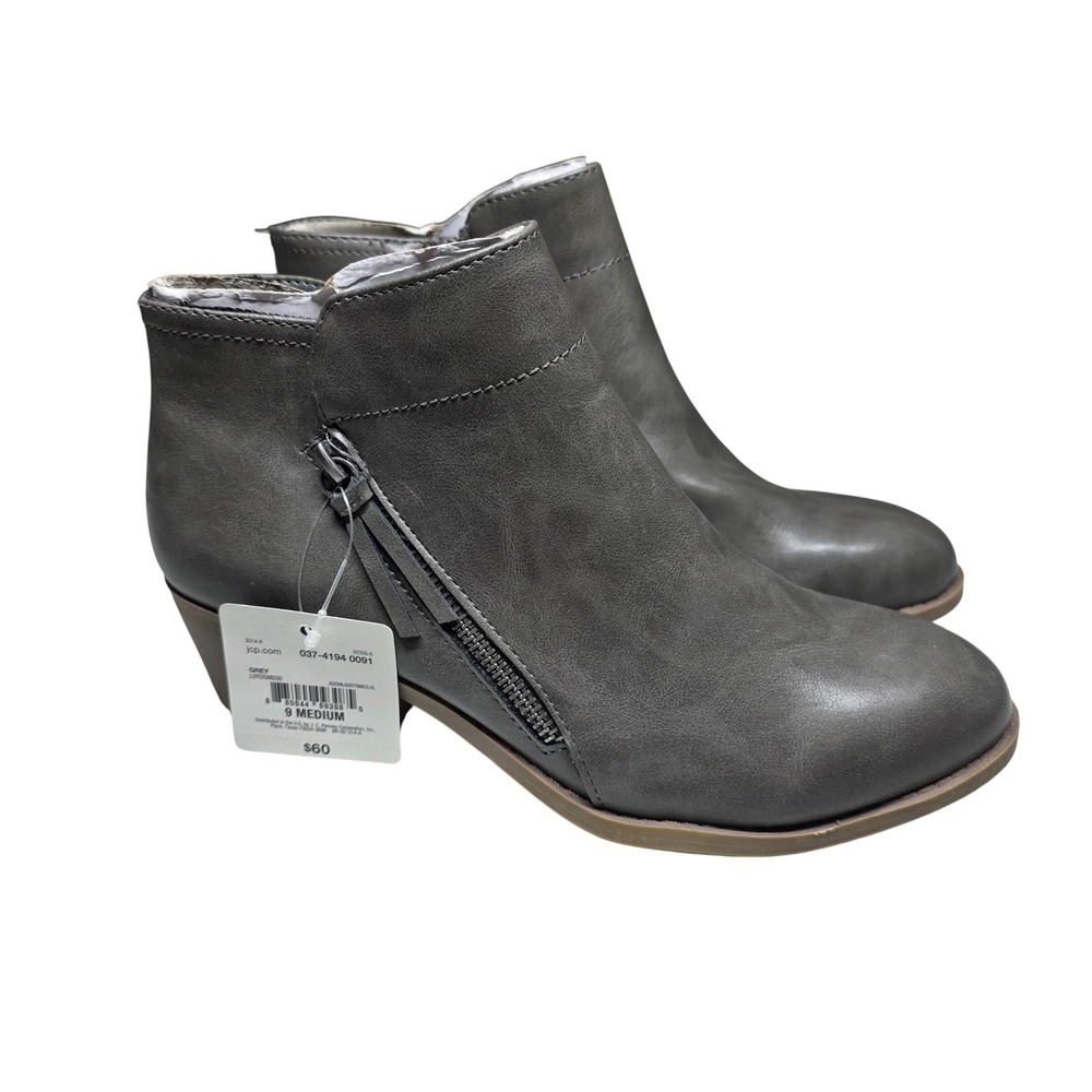 Arizona Jean Co Grey Ankle Booties Womens 9 Memory Foam Block Heel New NWT